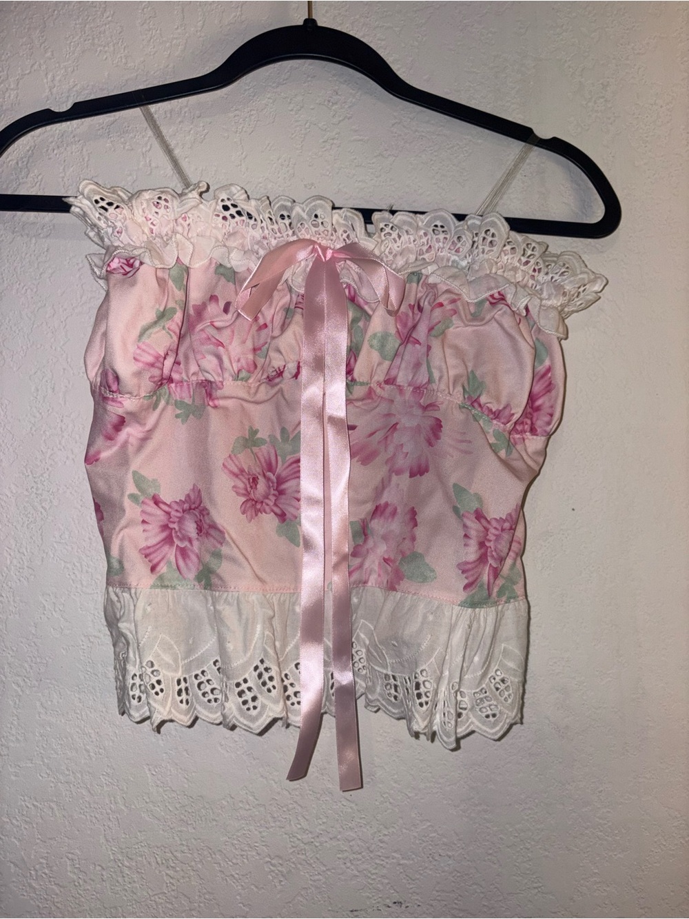Floral Pink Lace-Trim Cami Top - Brand Unspecified